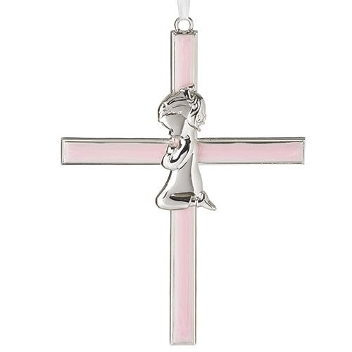 Hanging Cross-Praying Girl-Pink (6.25")