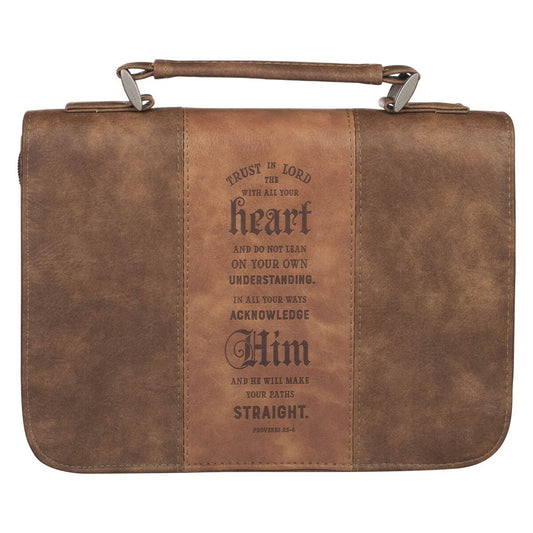 Bible Cover-Trust In The Lord (Proverbs 3:5)-Two-Tone Brown Classic Faux Leather-Medium