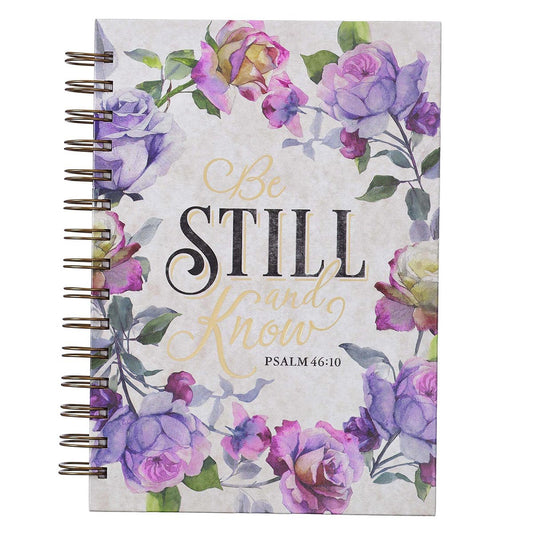 Journal-Wirebound-Be Still-White/Purple Floral-Large