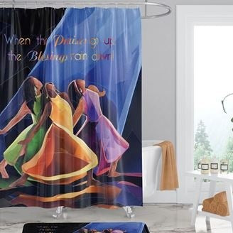 Shower Curtain-When Praises Go Up-Includes 12 Plastic Hooks (71" x 71)