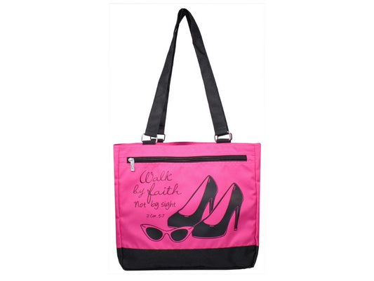Tote-Walk By Faith-Black/Pink