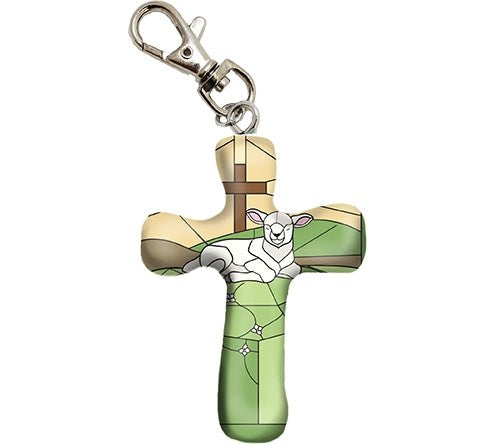 Cross-Keychain-Comforting Clay-Lamb Of God (3" H)