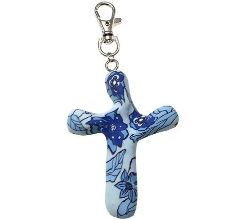 Cross-Keychain-Comforting Clay-Blue Garden (3" H)