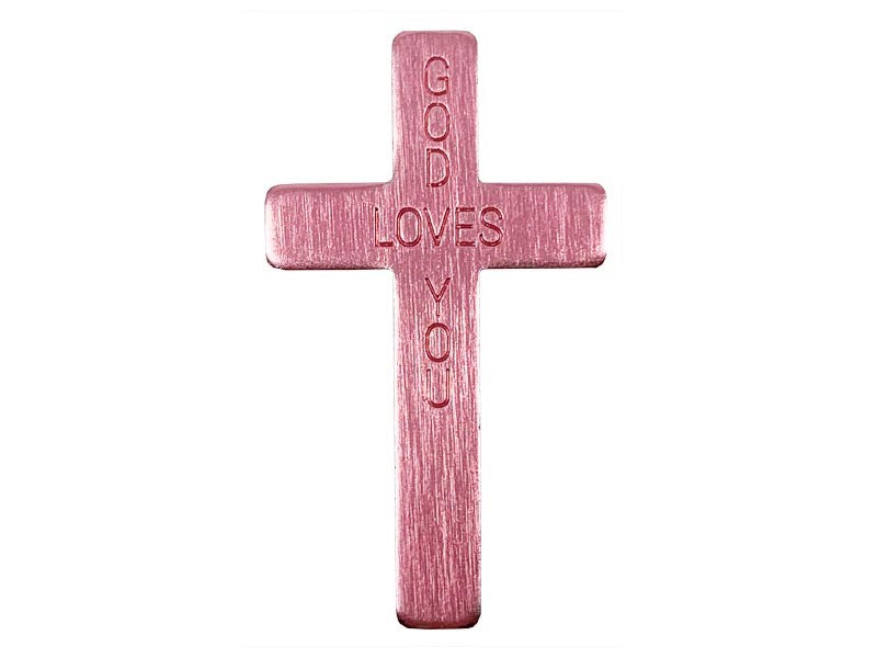 Pocket Cross-God Loves You-Pink (Pack Of 50)