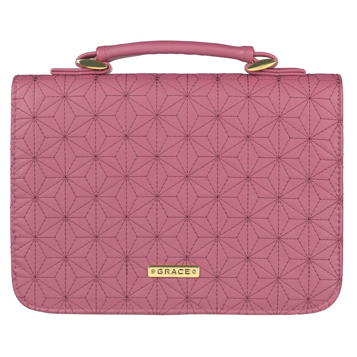 Bible Cover-Grace Floral Stitch-Dusty Rose Pink Faux Leather Fashion-Large