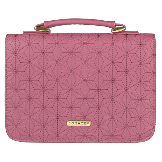 Bible Cover-Grace Floral Stitch-Dusty Rose Pink Faux Leather Fashion-Large