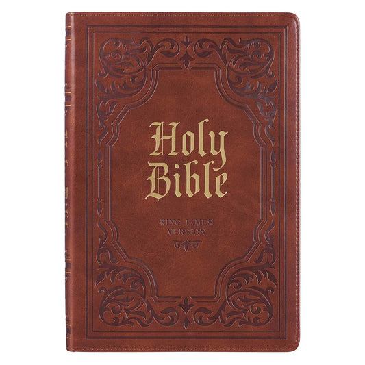 KJV Large Print Thinline Bible-Antique Brown Faux LeatherIndexed