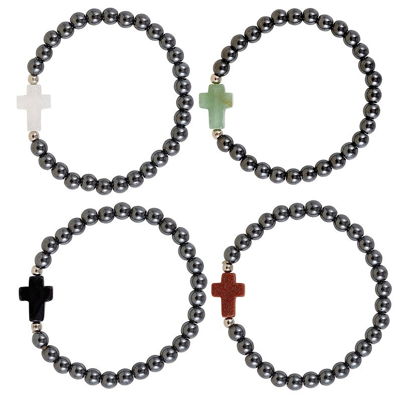 Bracelet Refill-Hematite Cross (7.5") (Assorted Colors)