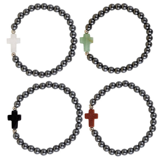 Bracelet Refill-Hematite Cross (7.5") (Assorted Colors)