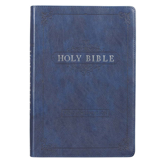 KJV Large Print Thinline Bible-Blue Faux Leather Indexed