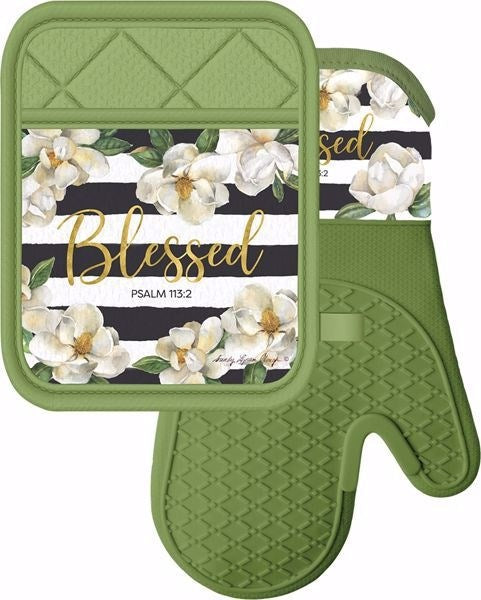 Oven Mitt & Pot Holder Set-Blessed/Magnolias (Set Of 2)