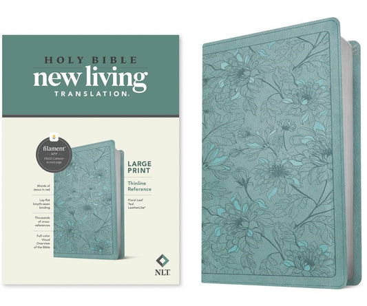 NLT Large Print Thinline Reference Bible/Filament Enabled Edition-Teal Floral LeatherLike
