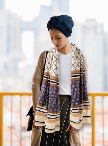 Scarf-Blue w/3 Patterns (90" x 36")-Polyester (#29767)
