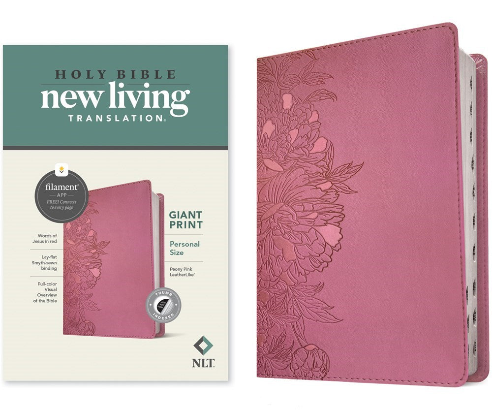 NLT Personal Size Giant Print Bible/Filament Enabled-Peony Pink LeatherLike Indexed