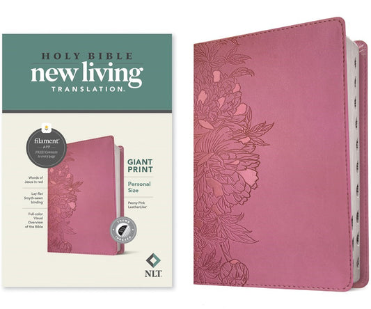 NLT Personal Size Giant Print Bible/Filament Enabled-Peony Pink LeatherLike Indexed