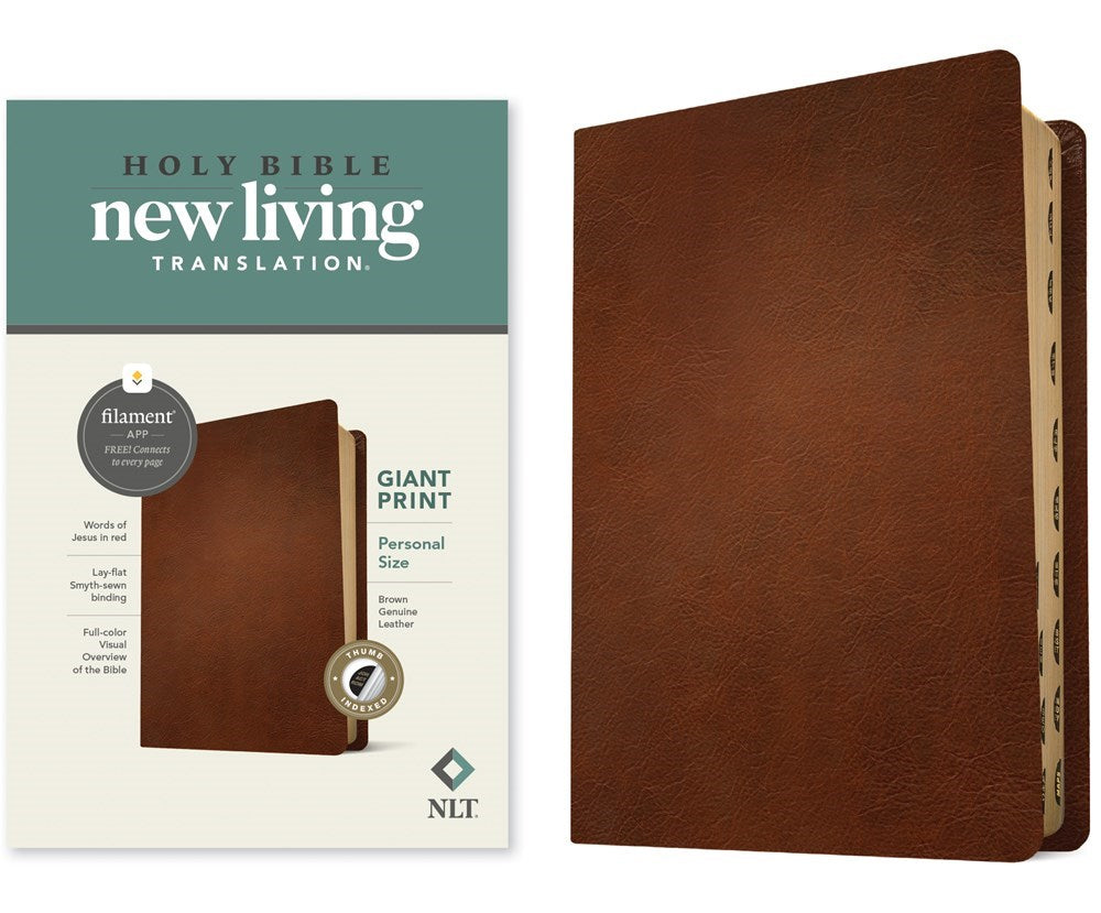NLT Personal Size Giant Print Bible/Filament Enabled-Brown Genuine Leather Indexed