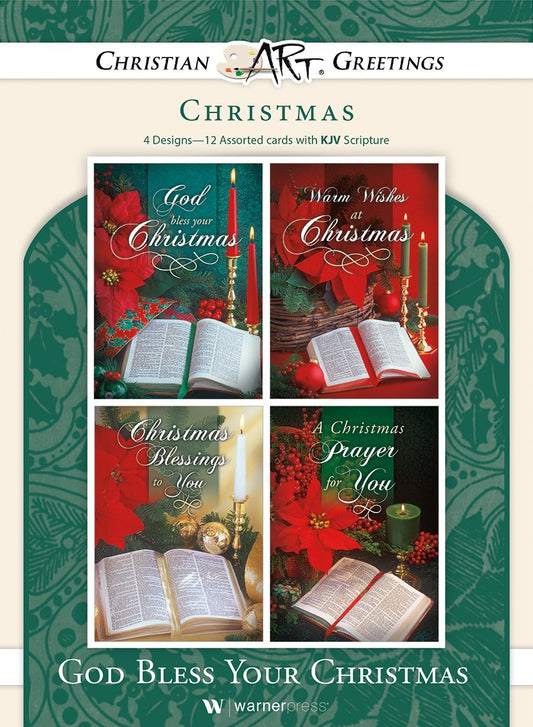 Card-Boxed-God Bless Your Christmas Assorted (4 Designs) (KJV) (Box Of 12)