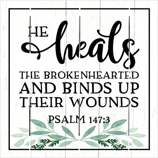 Pallet Art-He Heals The Broken Hearted (Psalm 147:3) (10 x 10)