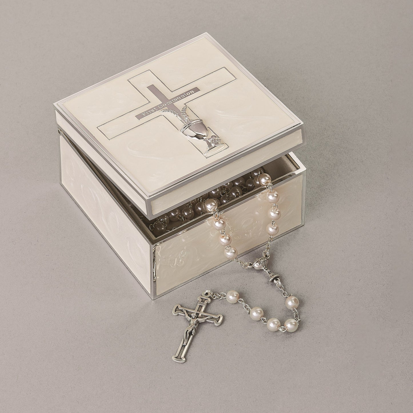 Keepsake Box-First Communion w/Cross/Wheat & Chalice (2.25")