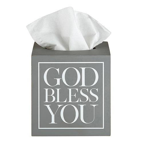 Tissue Box-God Bless You-Grey (5.5" SQ x 5.75"H)