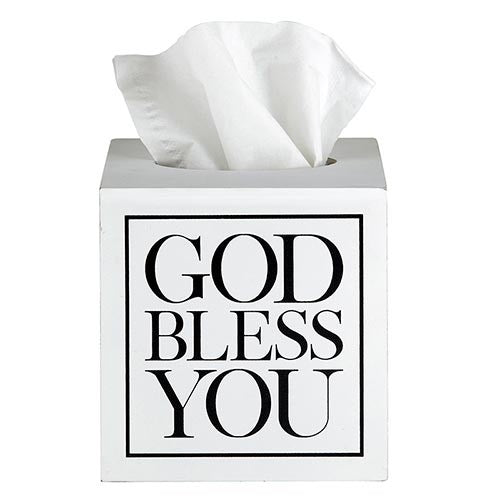 Tissue Box-God Bless You-White (5.5" SQ x 5.75"H)