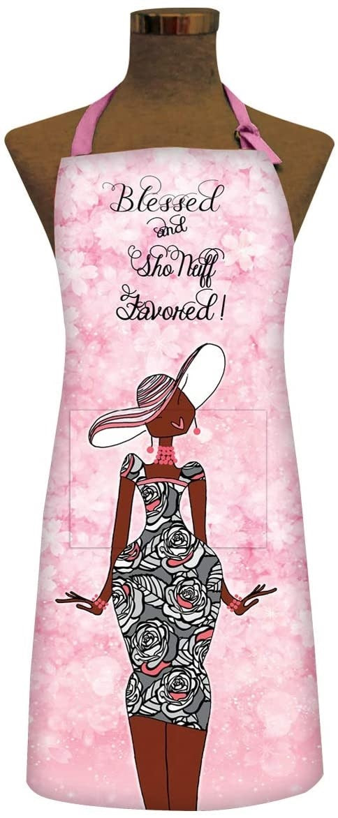 Apron-Blessed And Sho Nuff Favored w/Adjustable Neck Strap And Pocket