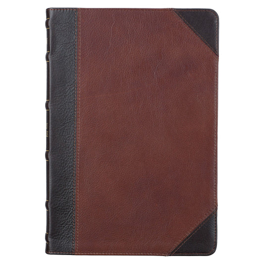 KJV Large Print Thinline Bible-Mahogany/Saddle Tan Genuine Leather Indexed
