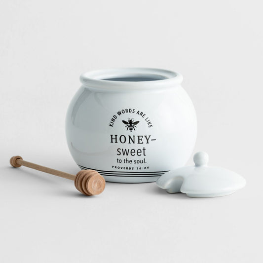 Honey Pot w/Wood Dipper (Proverbs 16:24) (16 Oz)