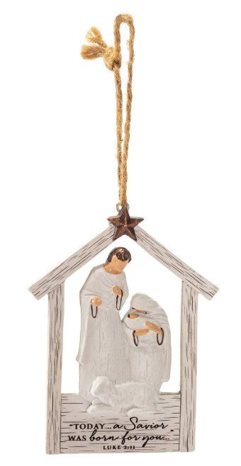 Christmas Ornament-MDF/Resin-Rustic-Holy Family-Creche (#12316)