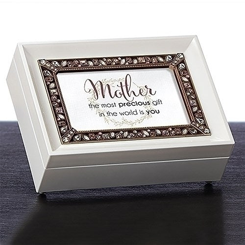 Music Box-Mother-White/Clair De Lun (8" X 6.25" X 2.75")