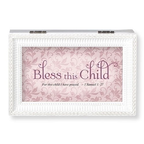 Music Box-Bless The Child-White-Pink/Jesus Loves Me (6.25" X 4" X 2.75)