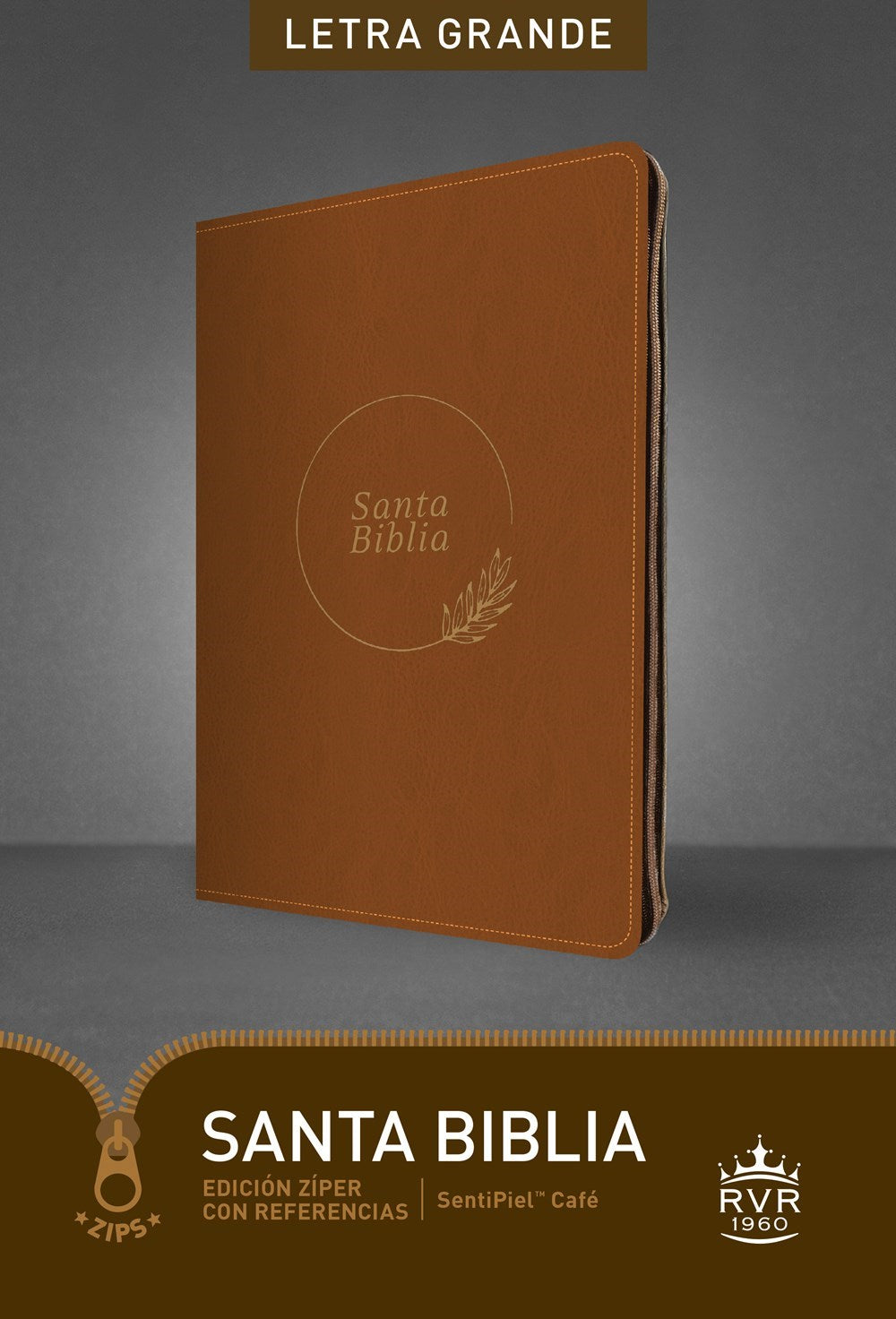 RVR 1960 Edicion Ziper con Referencias  Letra Grande (Large Print Zipper Edition w/Reference)-Brown LeatherLike