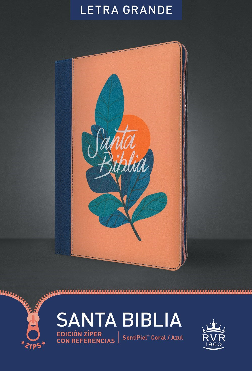 RVR 1960 Edicion Ziper con Referencias  Letra Grande (Large Print Zipper Edition w/Reference)-Coral/Blue LeatherLike
