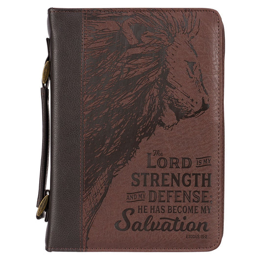 Bible Cover-Lord Is My Strength Exodus 15:2-Brown-LRG