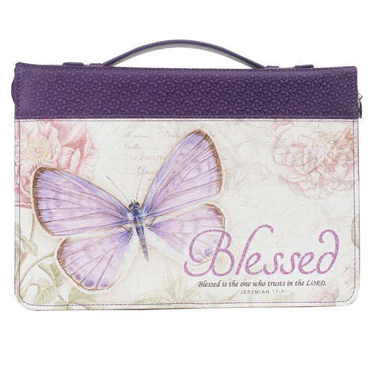 Bible Cover-Butterfly Blessed/Jeremiah 17:7-Purple XLG