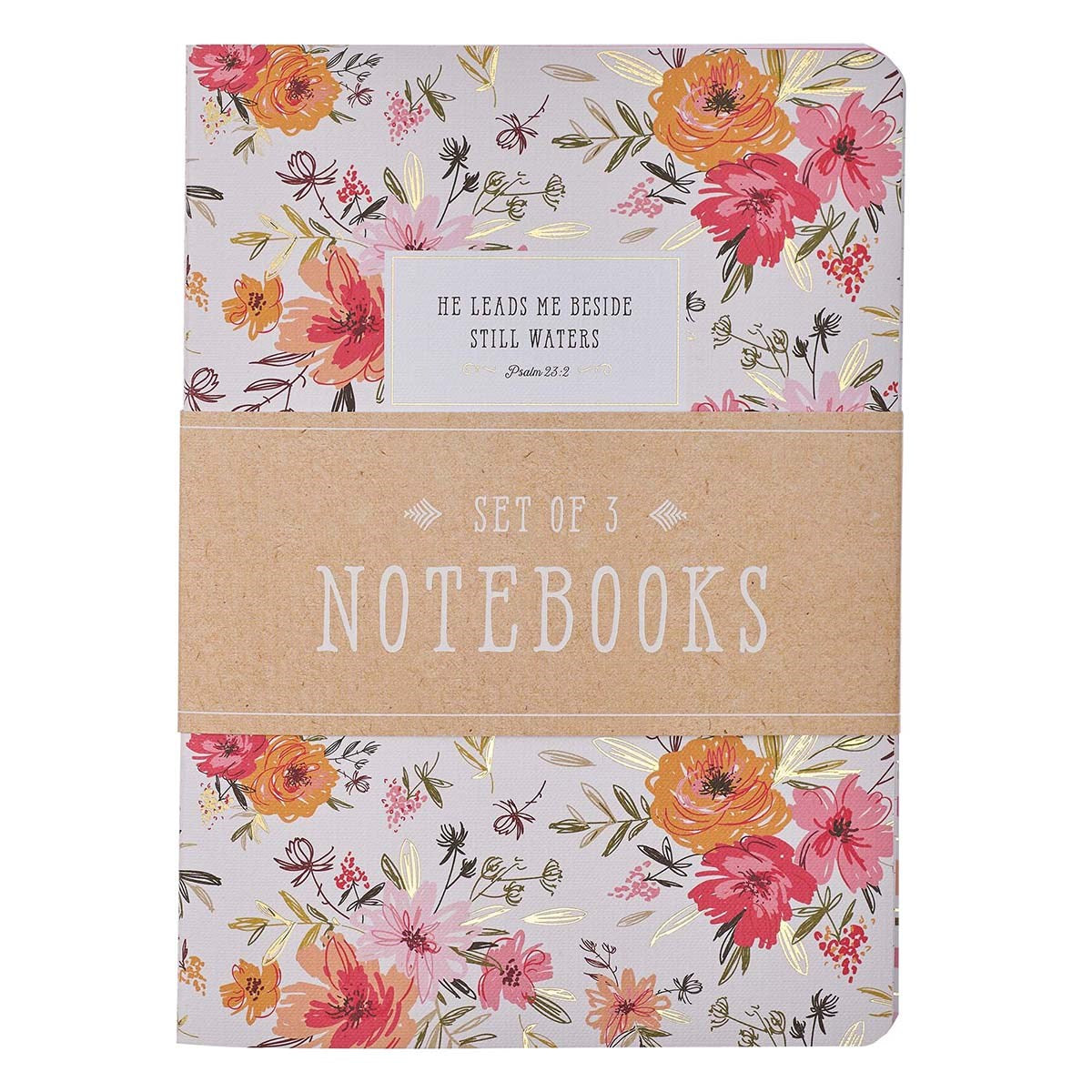 Notebook Set Large Blessed Pink Floral/Stripe (Set Of 3)
