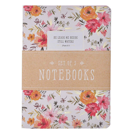 Notebook Set Large Blessed Pink Floral/Stripe (Set Of 3)