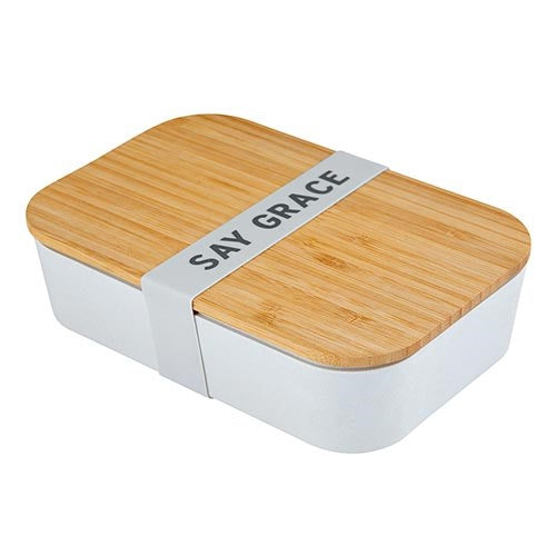 Lunch Box-Say Grace-Bamboo w/Silicone Sleeve (7.4"W x 2.2"H x 4.9"D)