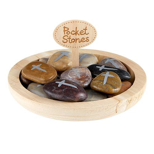 Pocket Stone-Natural Stone w/Cross Filled Display (24 Assorted) (PKTG)