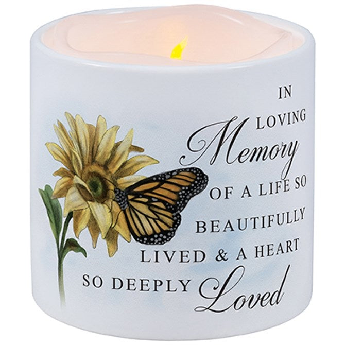 Candle With Ceramic Holder-Flickering LED--w/Timer-Vanilla-So Beautifully Lived (3" X 3")