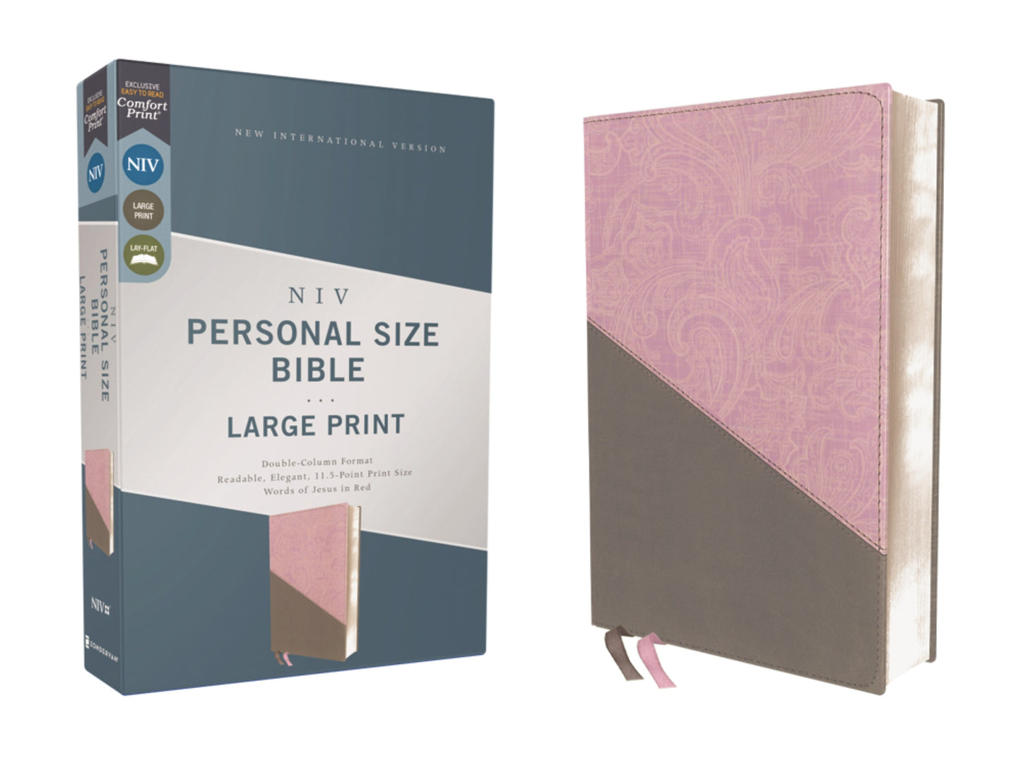 NIV Personal Size Bible/Large Print (Comfort Print)-Pink/Gray Leathersoft Indexed