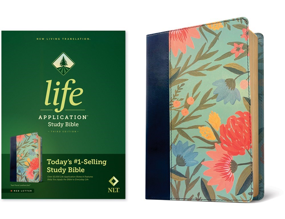 NLT Life Application Study Bible (Third Edition) (RL)-Teal Floral LeatherLike