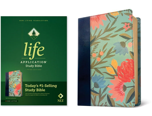 NLT Life Application Study Bible (Third Edition) (RL)-Teal Floral LeatherLike