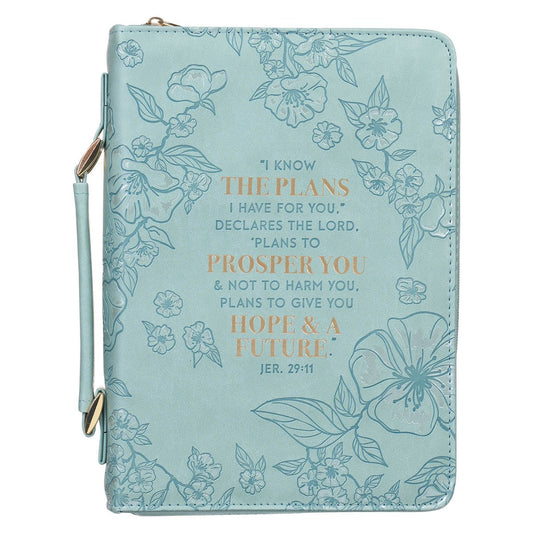 Bible Cover-I Know The Plans I Have (Jeremiah 29:11)Teal Faux Leather Fashion-Medium