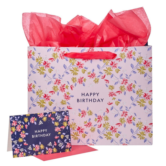 Gift Bag Large Happy Birthday w/Card & Tissue