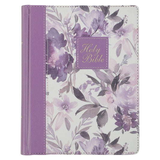 KJV Note-Taking Bible-Purple Floral Faux Leather Hardcover