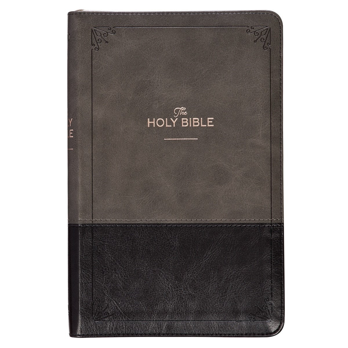 KJV Deluxe Gift Bible-Black/Gray Faux Leather w/Zipper