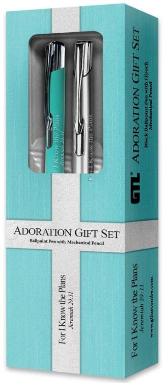 Gift Set-Adoration Pen/Pencil-Silver/Tiffany Blue (Set Of 2)