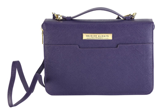 Bible Cover-Rejoice Always W/Detachable Shoulder Strap-XLG-Plum