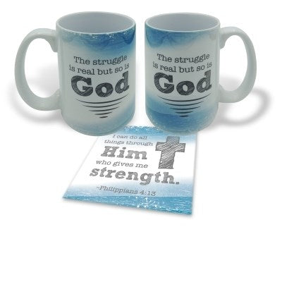 Mug w/Fabric Coaster-Struggle Is Real But So Is God (15 Oz)
